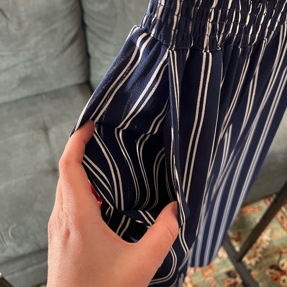 Lulus Saltwater and Sun Navy Blue Striped Strapless Midi Jumpsuit - Picture 4 of 8